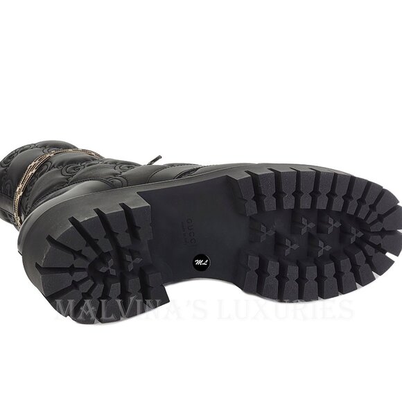 GUCCI BOOTS ANKLE BLACK GG LOGO LEATHER QUILTED LACE-UP sz 39.5 9.5 US - Picture 14 of 16